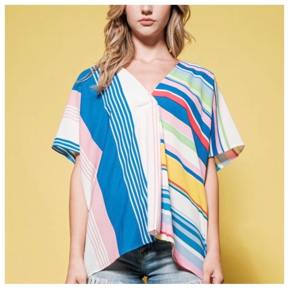 21 Multi Color Striped Tunic Blouse Top - Picture 4 of 5